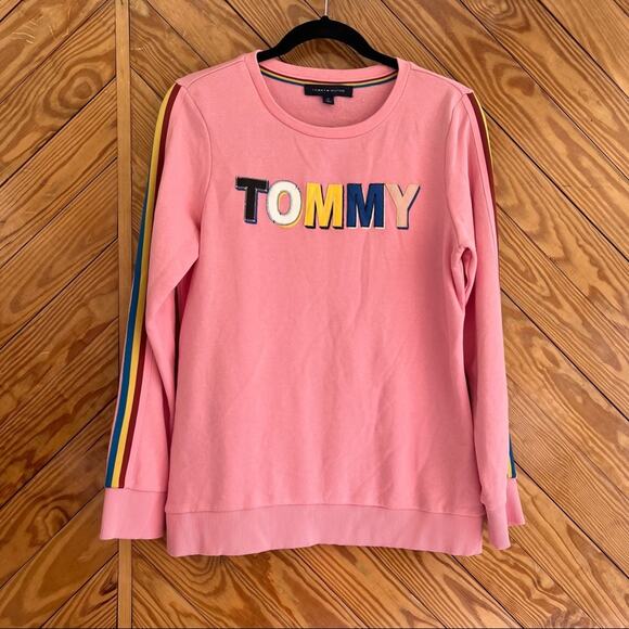 Tommy Hilfiger Logo Graphic Stripe Pullover Sweatshirt - Picture 1 of 4